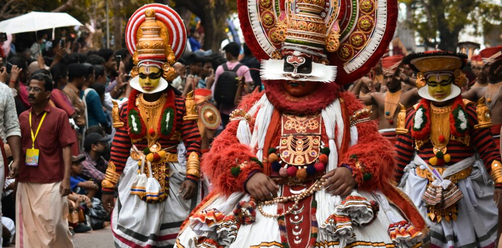 Live Kathakali dance performance in Thekkady as part of Kerala group tour itinerary